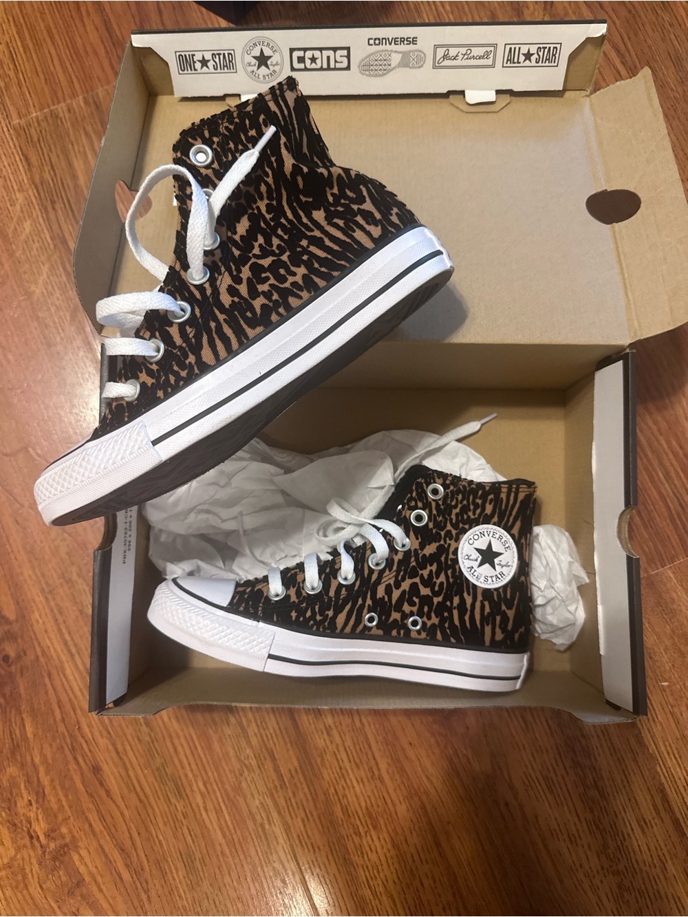 Converse Kids' High Top Sneakers in Leopard Print Brown and Black